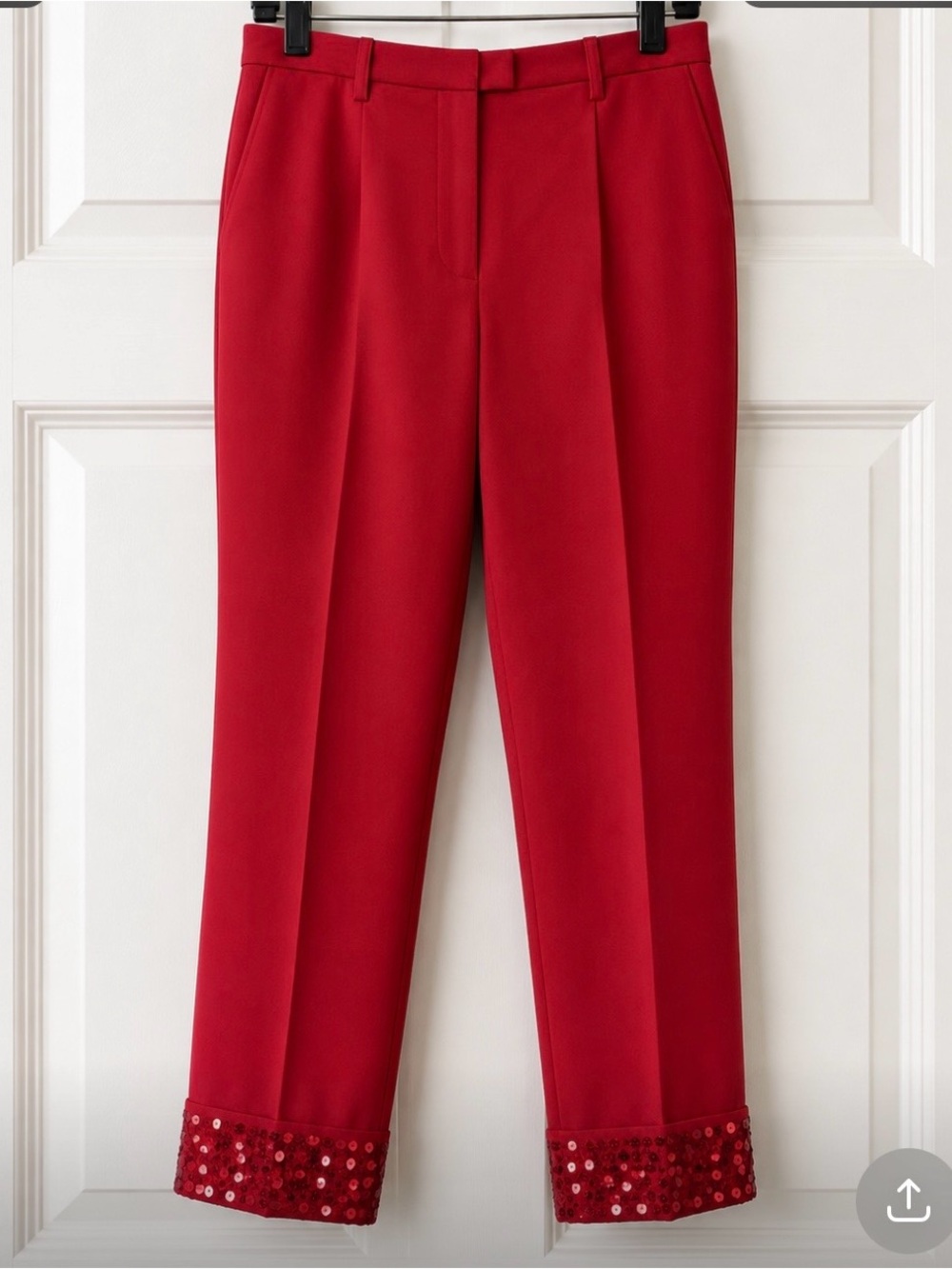 Sigrid Olsen Red Straight-Leg Pants with Sequin Cuffs